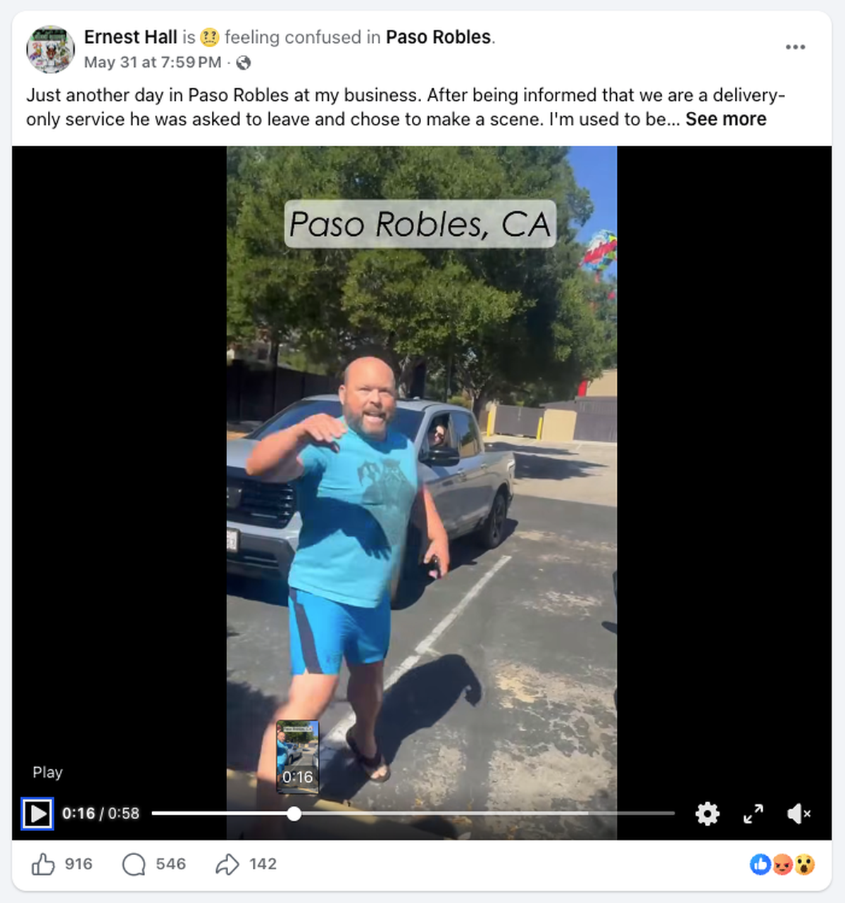 Ernest Hall, owner of Dubs Green Garden in Paso Robles, posted a video on May 31, 2026, of an altercation with Fresno resident Luke Fisher, who called Hall the N-word during the argument.