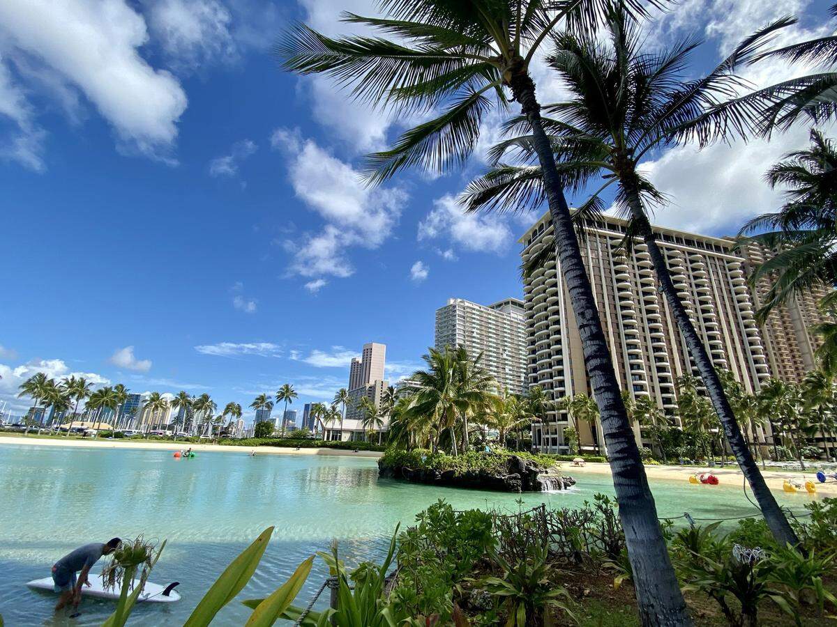The Duke Kahanamoku Lagoon is located at Hilton Hawaiian Village in Honolulu, Hawaii.