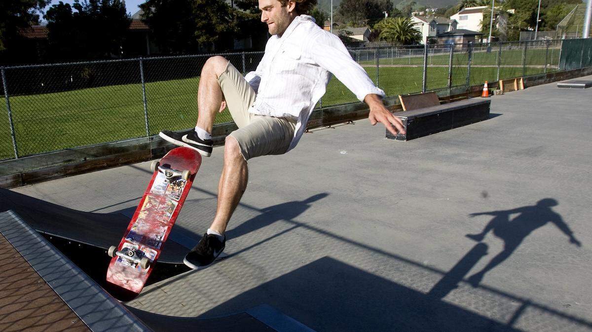 James Rivers flips his board at the San Luis Obispo skate park in Santa Rosa Park.