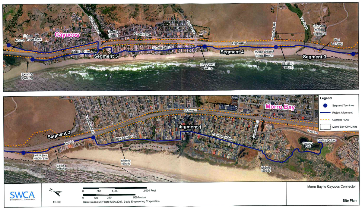 This map shows the site plan for the 1.25-mile pathway that will connect Morro Bay and Cayucos.