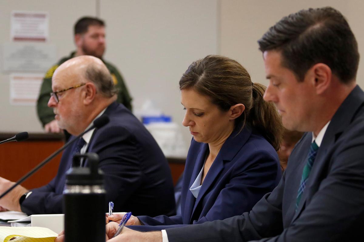 Paul Flores sentencing held at Monterey Superior Court in Salinas will continued at 1 p.m. Paul Flores, left, Robert Sanger, defense attorney, Crystal Seiler, Deputy District Attorney and Chris Peuvrelle, District Attorney for the San Luis Obispo County District Attorney’s office.