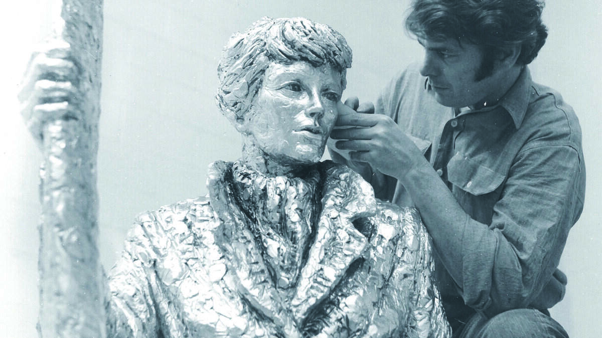 Ernie Shelton has done several versions of his Amelia Earhart sculpture, completing the first version in 1969 and later recasting it in bronze when he could afford to do so. Heâ™s also sculpted other famous individuals, including Lucille Ball, Desi Arnaz, Johnny Carson and Jack Benny.