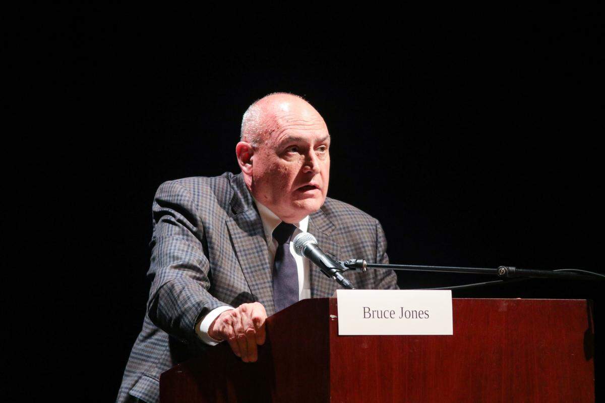 Bruce Jones, who’s running to represent District 2 on the San Luis Obispo County Board of Supervisors, speaks during a debate at Cuesta College’s Cultural and Performing Arts Center on Tuesday, April 19, 2022.