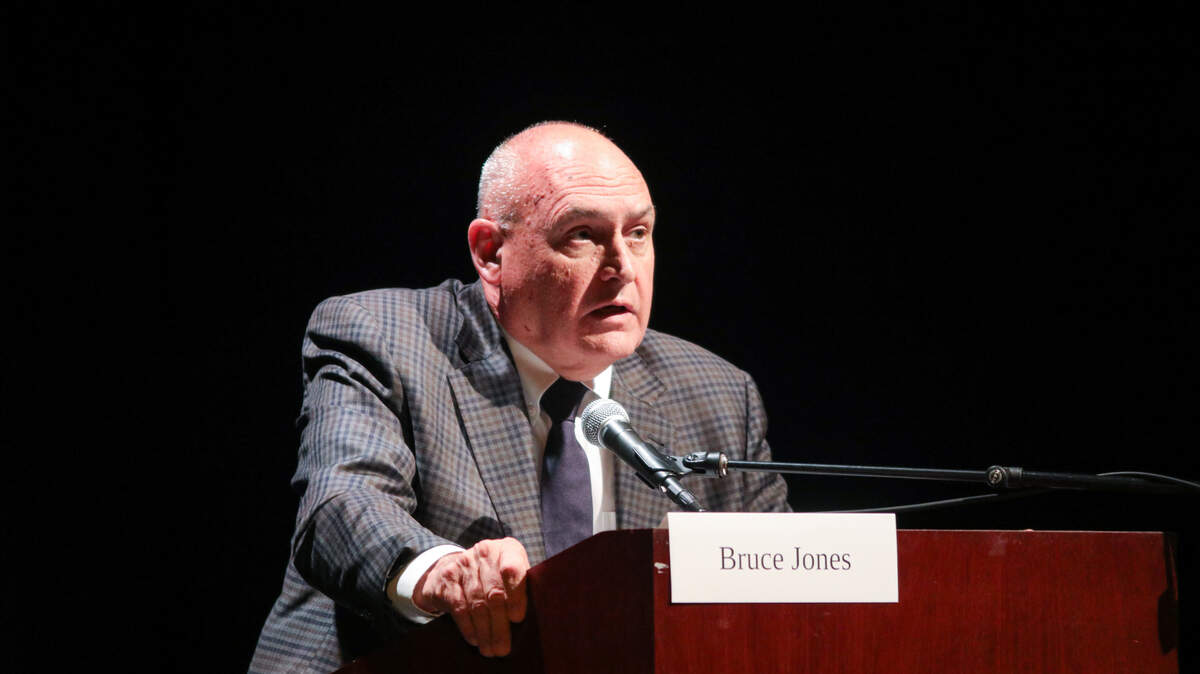 Bruce Jones, who’s running to represent District 2 on the San Luis Obispo County Board of Supervisors, speaks during a debate at Cuesta College’s Cultural and Performing Arts Center on Tuesday, April 19, 2022.