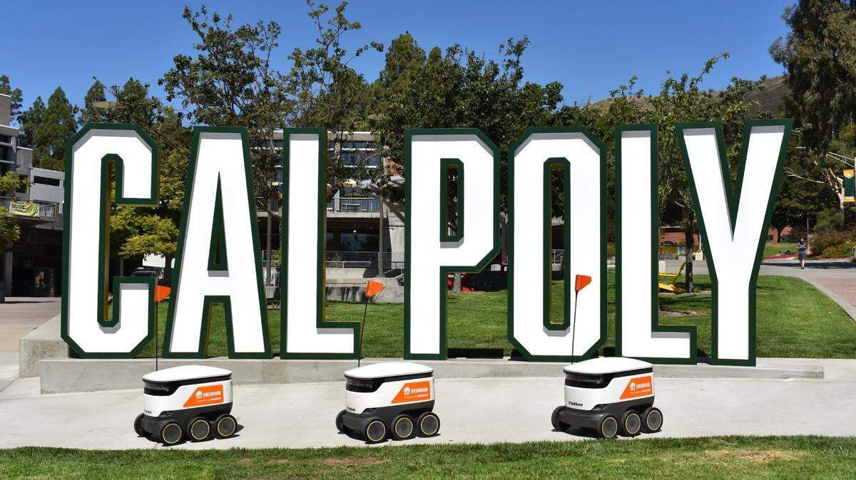 Around 40 wheeled robots will begin delivering food at Cal Poly this year, as part of a partnership with Grubhub and Starship Technologies.