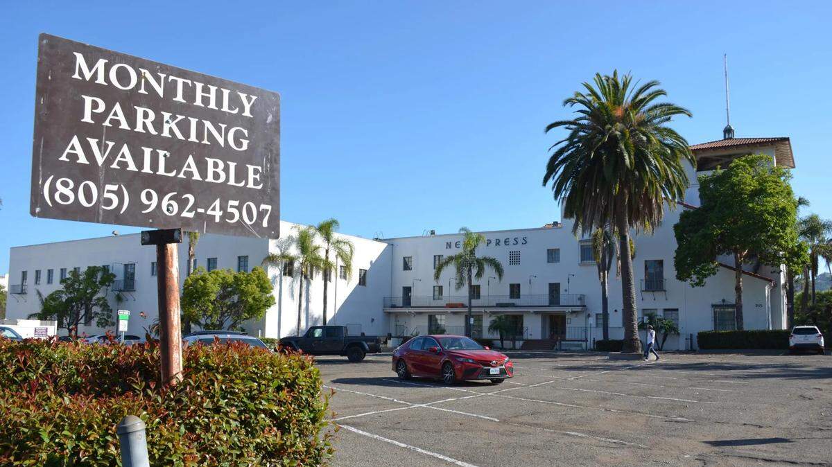 The parking lot at the vacant Santa Barbara News-Press building is being used as a pay-to-park site in downtown Santa Barbara.