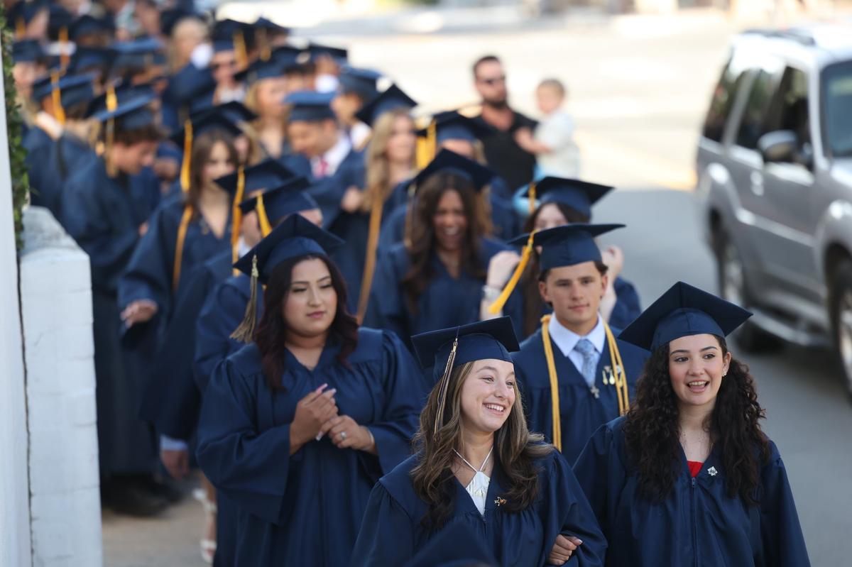 Mission College Prep awarded diplomas to 69 graduates on the steps of Mission San Luis Obispo on May 31, 2024.