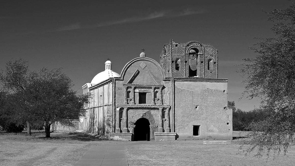 The alleged burial site of the bones of bandit leader Jack Powers at the old Jesuit/Franciscan Mission San Cayetano de Tumacácori north of Rio Rico and Nogales along Interstate 19 in southern Arizona.