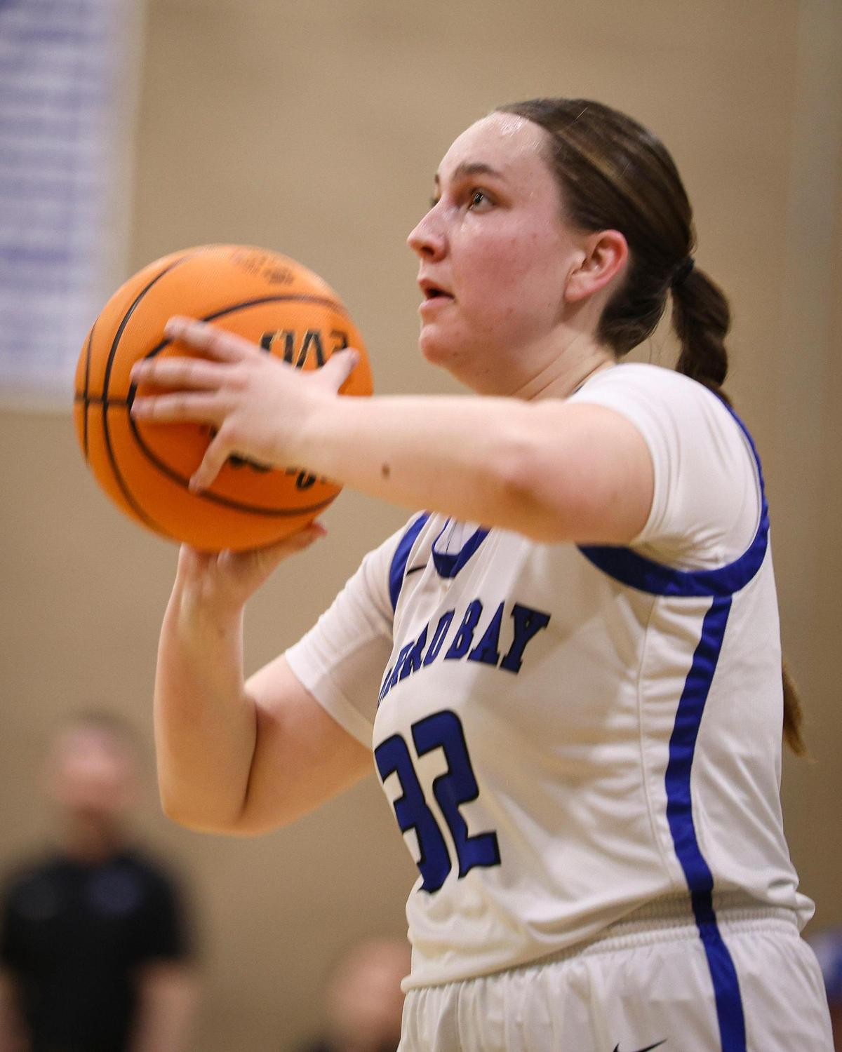 Georgie Wheeler takes a shot. Morro Bay beat Roosevelt 39-24 in the CIF Central Section Division 3 girls basketball semifinals on Wednesday, Feb. 21, 2024.