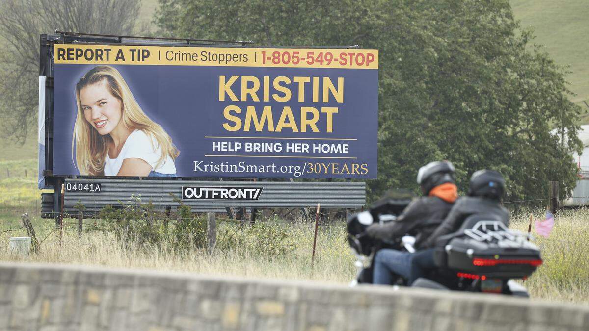 New billboards, like this one on Highway 1 seen on May 8, 2026, ask the community for information on Cal Poly freshman Kristin Smart who went missing 30 years ago. Paul Flores has been convicted of her murder.