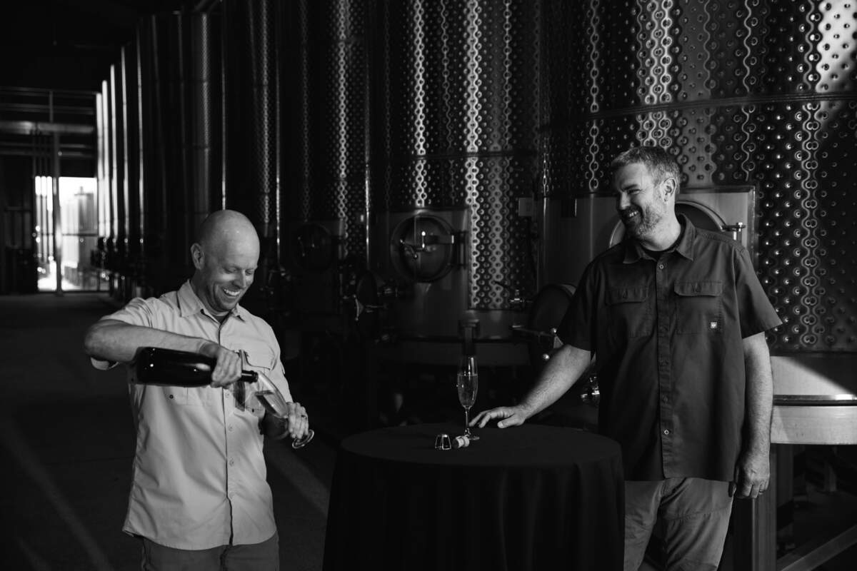 Mercenary Premier business partners Jason Fullmer, left, and Josh Baker bought a $15 million wine production facility from Treasury Wine Estates in San Luis Obispo’s Edna Valley — just in time for harvest 2026.