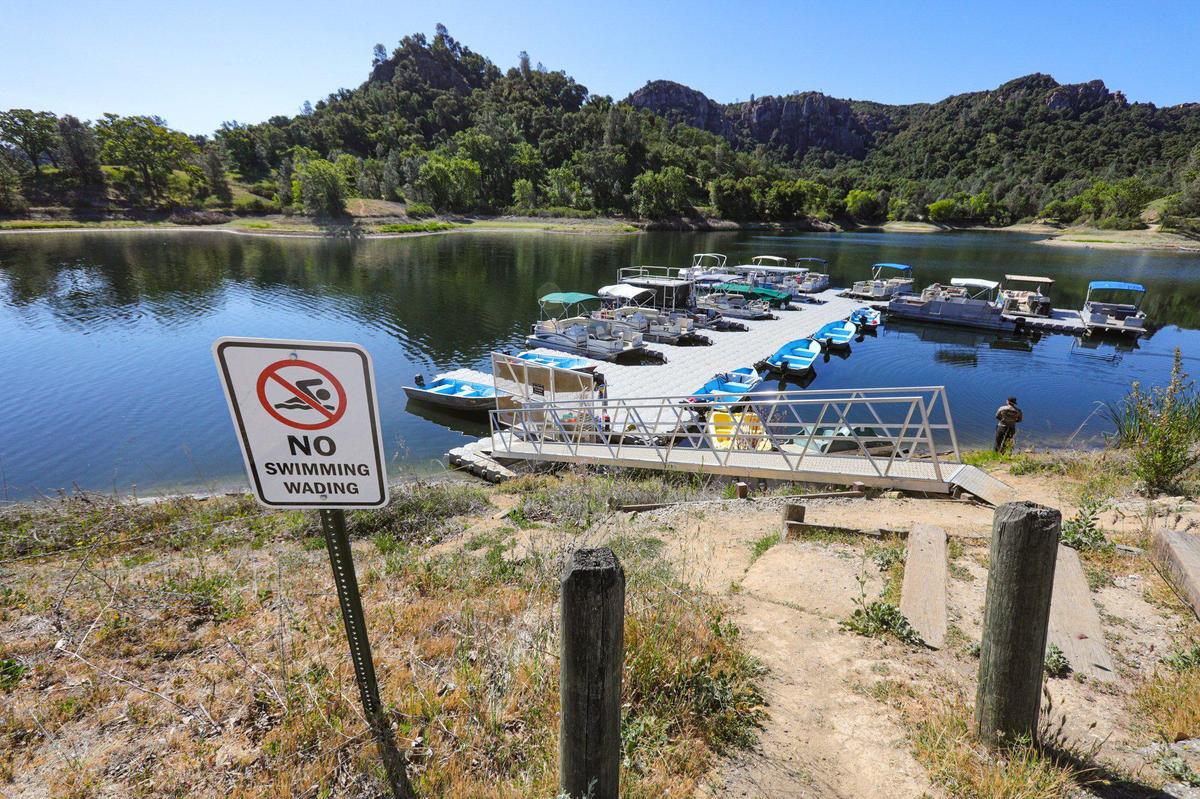 The Salinas Reservoir or Santa Margarita Lake was at 69% of capacity on April 21, 2021, when this photo was taken. With below average rainfall the lake level has begun to fall roughly 1% per week. All boat ramps are open though boaters need to be aware of shoreline hazards becoming exposed as the lake level falls.