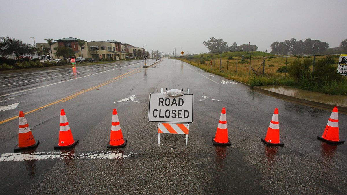 Tank Farm Road is closed between Broad Street and South Higuera in San Luis Obispo due to intermittent flooding on March 10, 2023. 