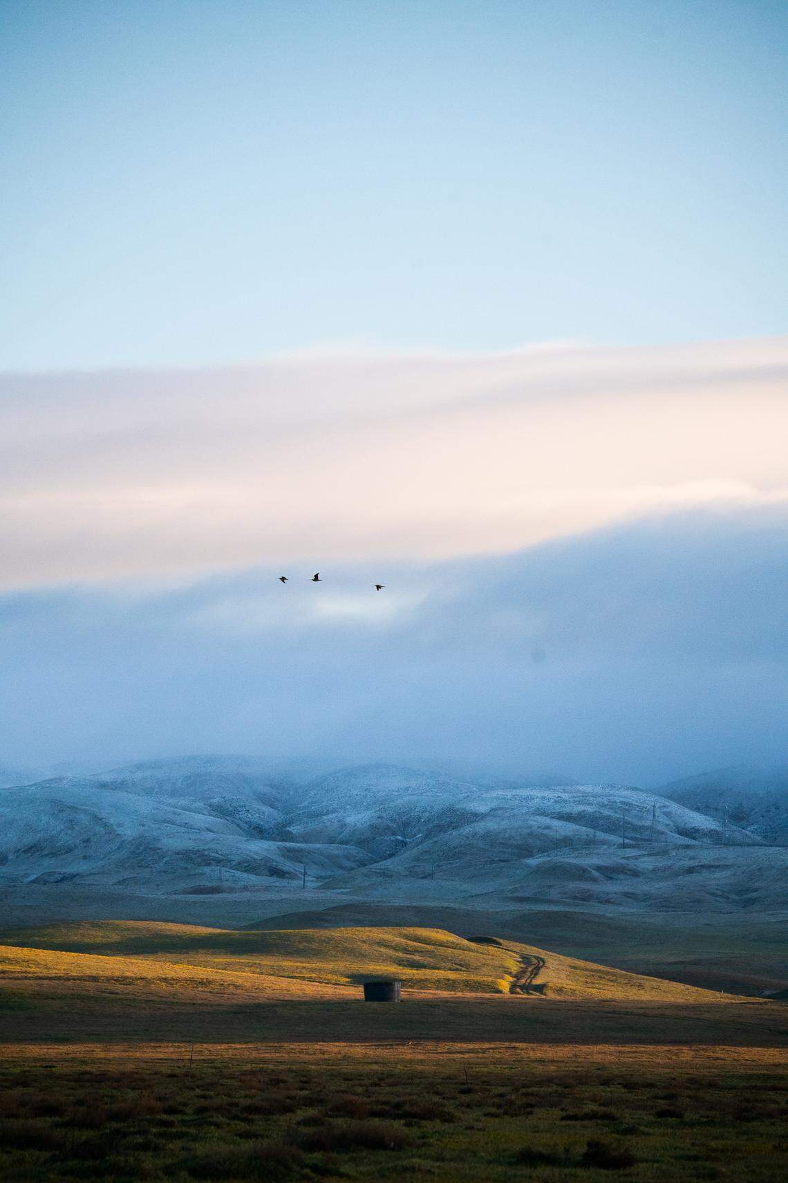 Snow dusts the Temblor Range east of California Valley on Feb. 17, 2026.