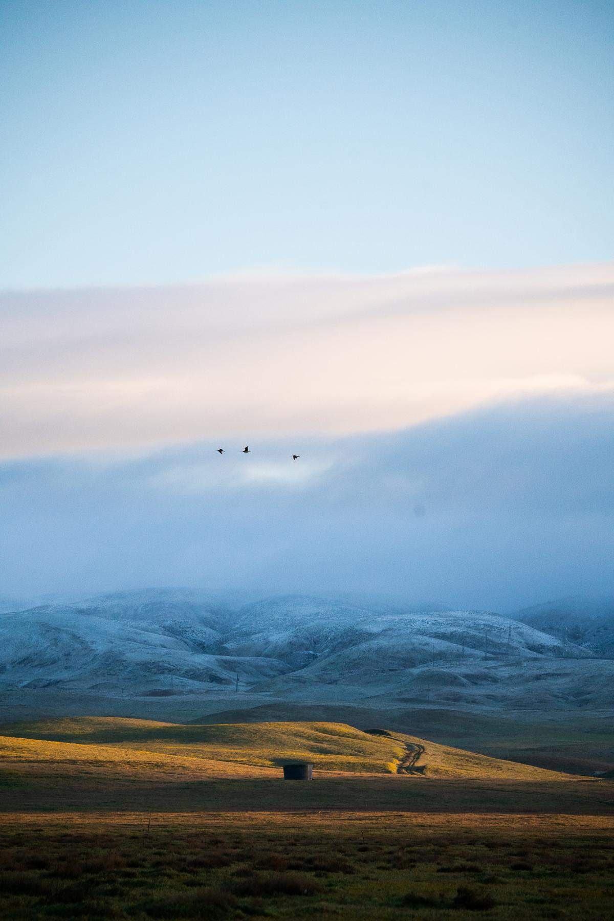 Snow dusts the Temblor Range east of California Valley on Feb. 17, 2026.