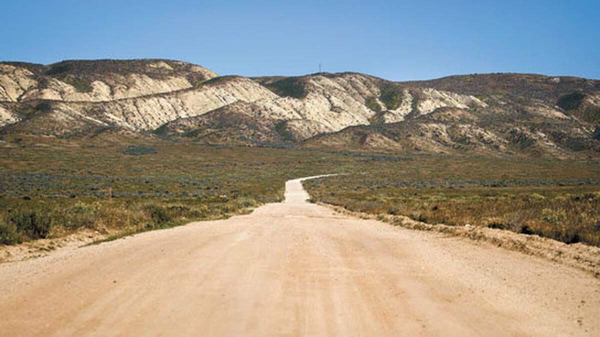 Much of Soda Lake Road is unpaved, but wide and well maintained.