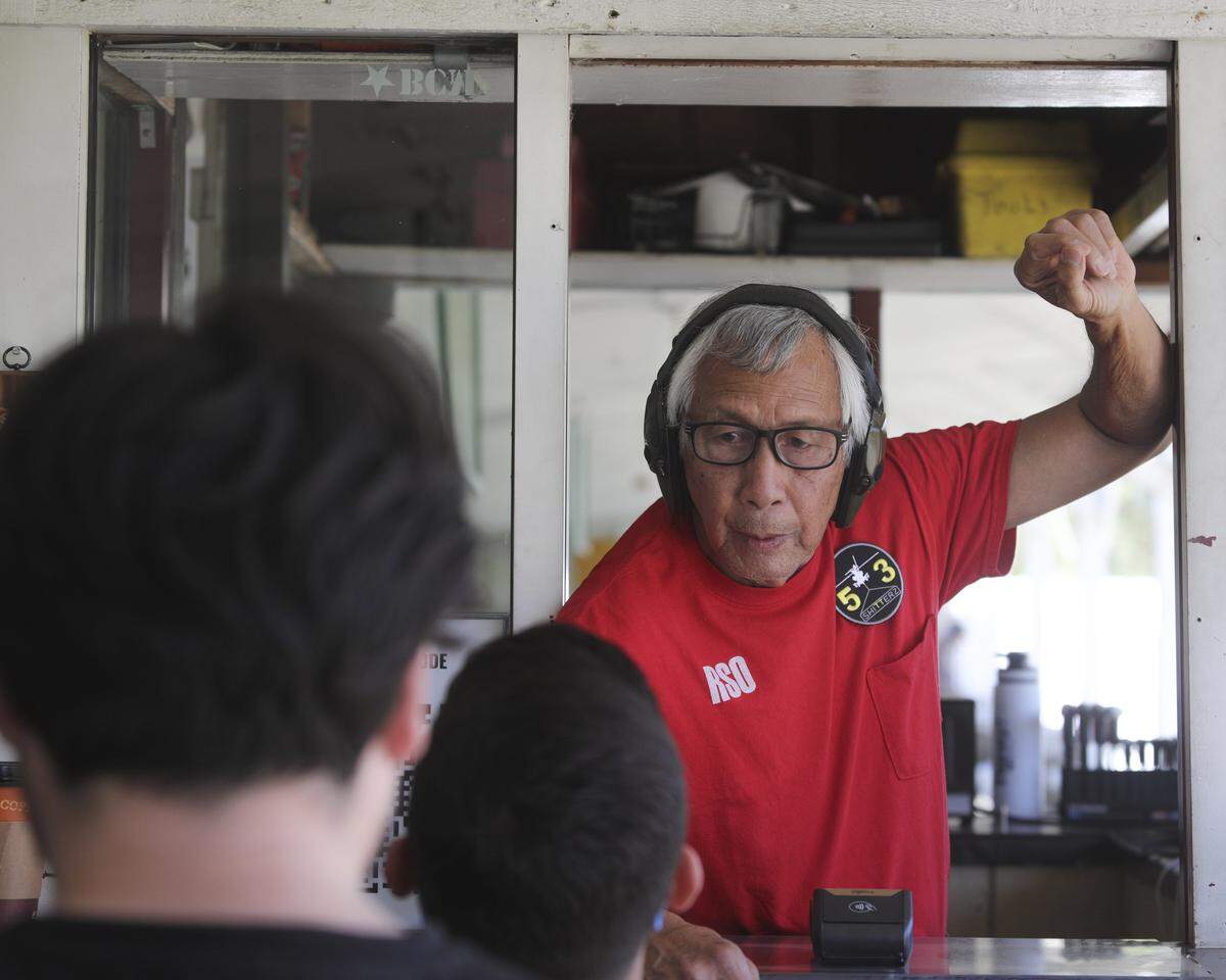 Range Safety Officer Dave Pabinquit checks patrons in. After being closed to the public for nearly 14 months the San Luis Obispo Shooting Range is open again on Highway 1, seen here on Feb. 27, 2026.