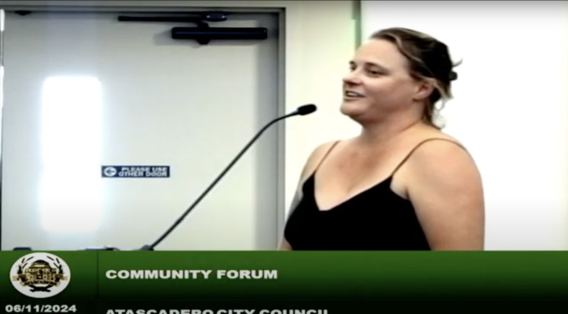 Nadia Levine, co-producer of Atascadero’s first-ever pride festival, spoke during a city council meeting that was bombarded with people spewing anti-LGBTQ rhetoric hateful comments on June 11, 2024.