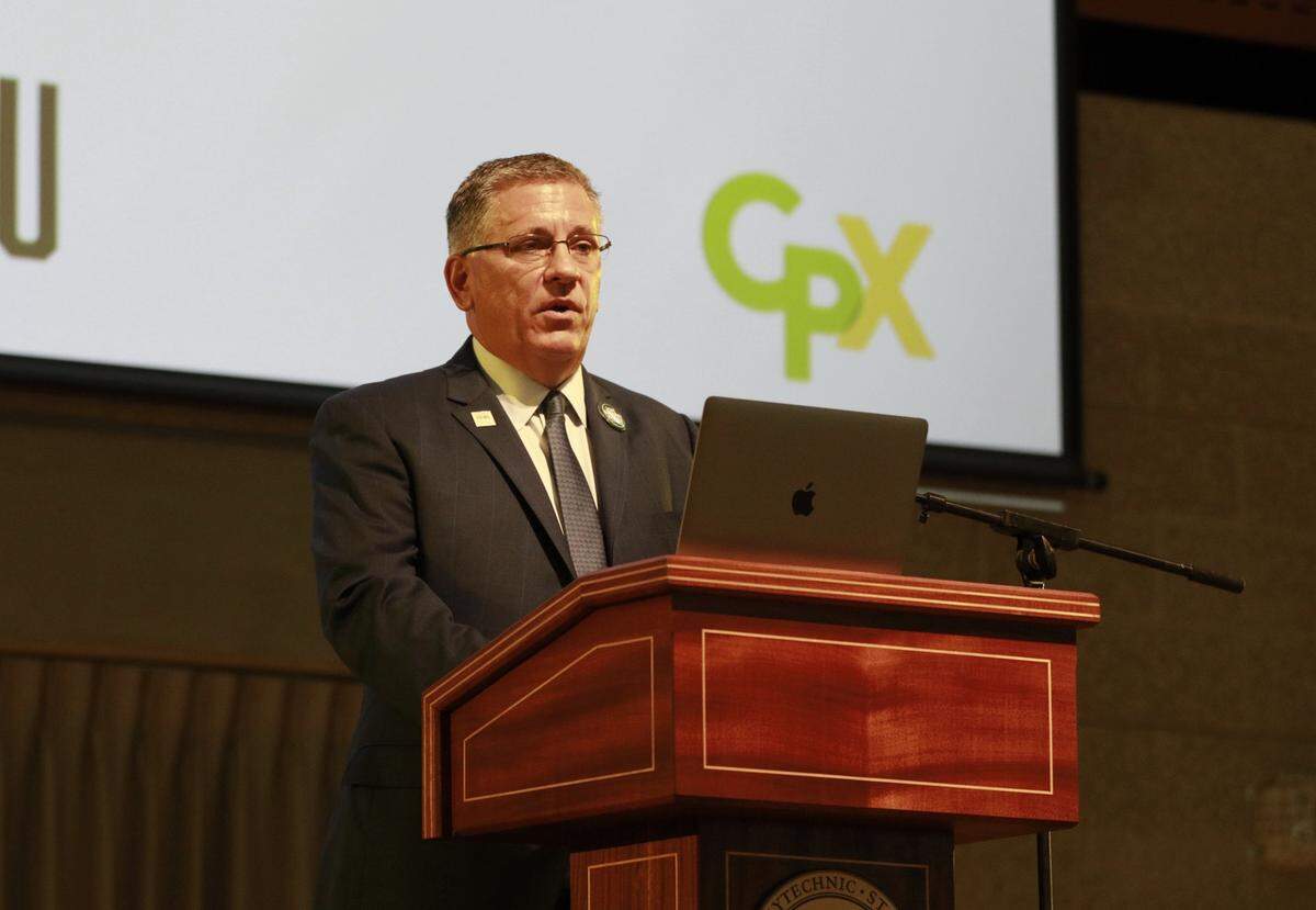 Cal Poly President Jeffrey Armstrong speaks Thursday, Oct. 17, 2019, at the opening of the Strategic Diversity Leadership Institute. The two-day conference-style campus event was designed to help the Cal Poly community interpret the results of the Cal Poly Experience survey, released Thursday.