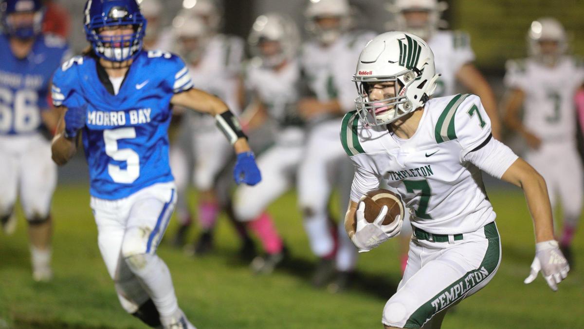 River Waltmire carries the ball for the Eagles. Templeton beat Morro Bay 27-9 in an Ocean League football game on Oct. 21, 2022.