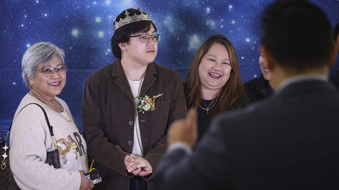 Posing for photographer Joseph Nguyen are Marilou Quan (grandma), Adam Pate and Arlene Pate (mom). The Let Your Light Shine Special Education Prom was held at Atascadero Lake Park Pavilion on Jan. 23, 2026. It was for special needs individuals from the county, their friends and family.