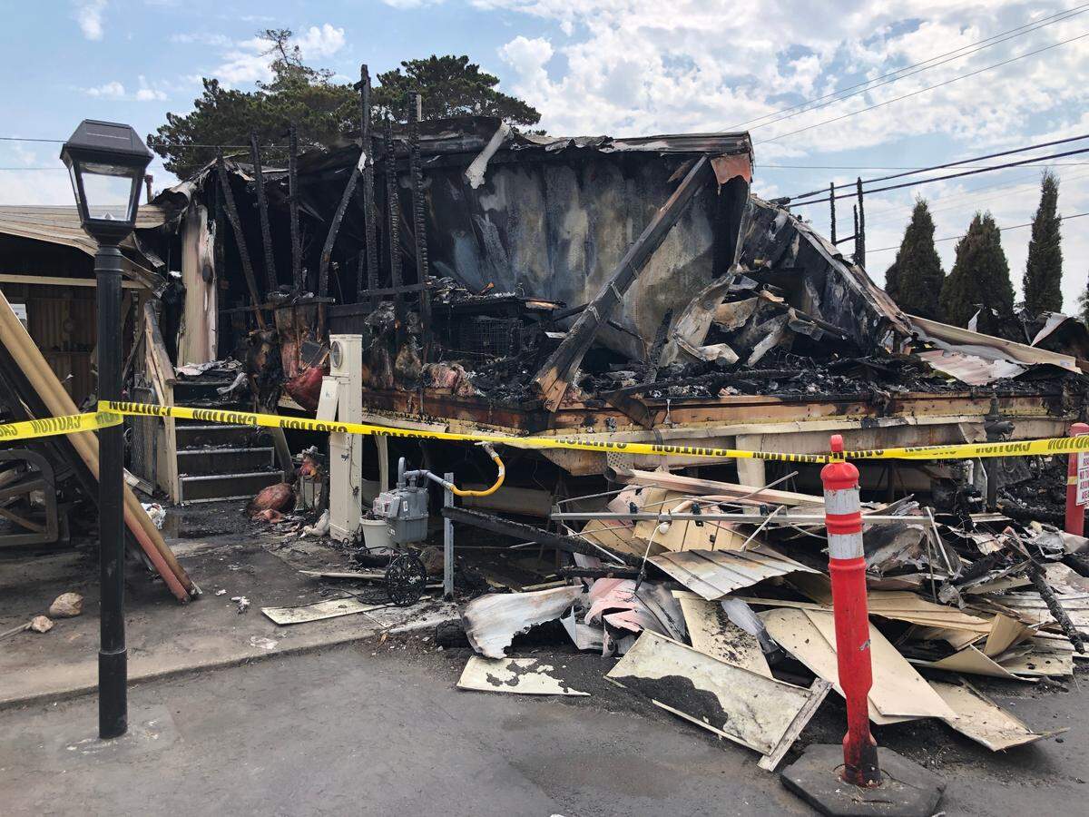 The mobile home that burned at the Grande Mobile Manor in Arroyo Grande on Saturday, Aug. 22, is a “complete loss,” said Five Cities Fire Authority Chief Steve Lieberman.