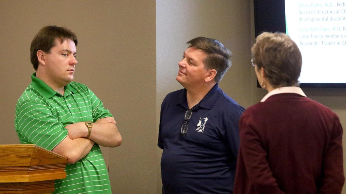 Brendan Boyd-Goodrich answers questions from his father, Andrew and Dr. Debra Balke, a specialist in pediatric neurology at the Central Coast Autism Spectrum Center. Brendan is autistic and he demonstrated how a question and answer encounter could go. The Sheriff’s Office is conducting mandatory mental health training for staff.