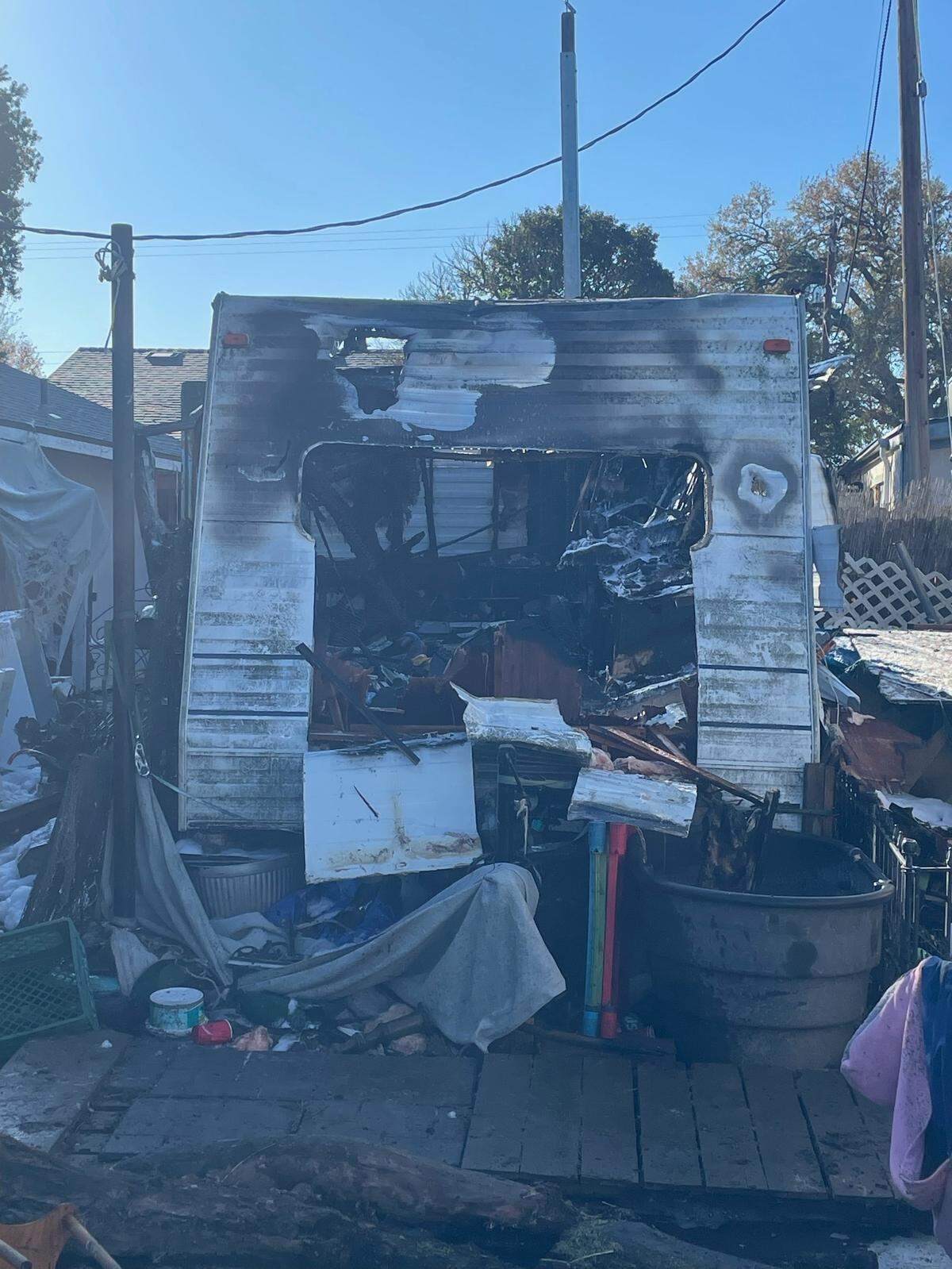 One person is in the hospital after a trailer caught fire in Templeton on Nov. 24, 2023.