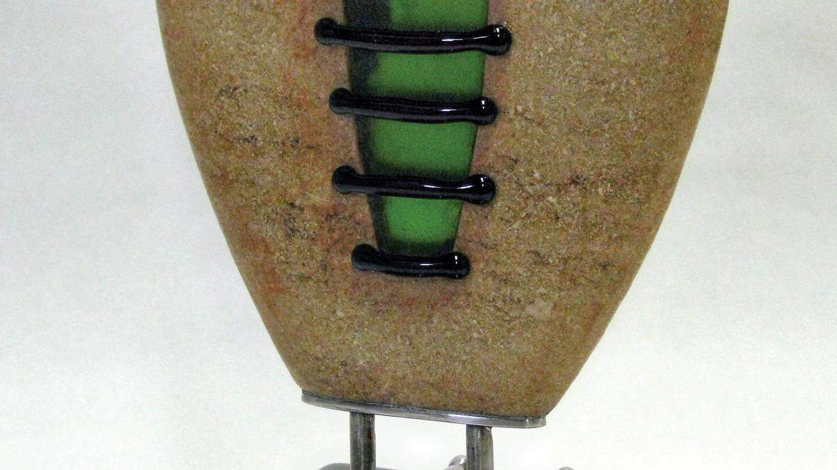 'Talkin' to Jack' combines the fused glass of Larry LeBrane and earthy materials of Jack Biesek.