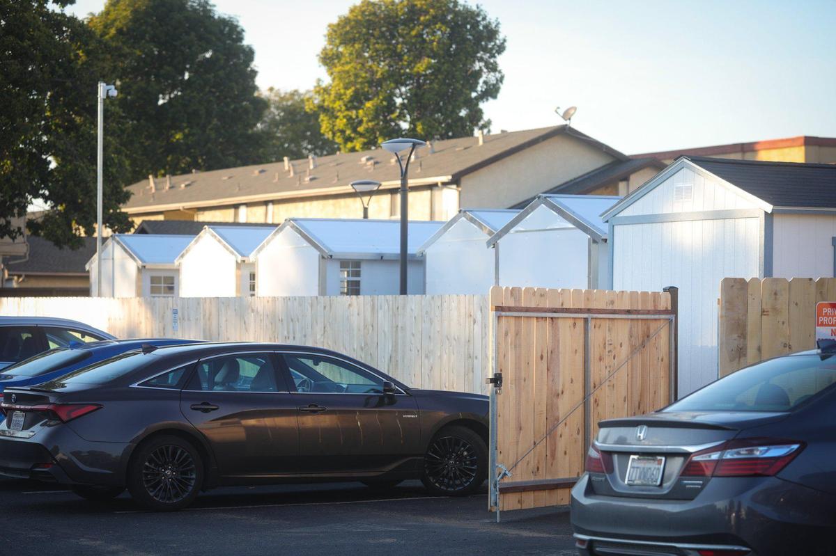 5Cities Homeless Coalition’s Cabins for Change campus features 20 individual pallet shelters. The South County transitional housing project aims to move people off the streets and on a path to permanent homes.