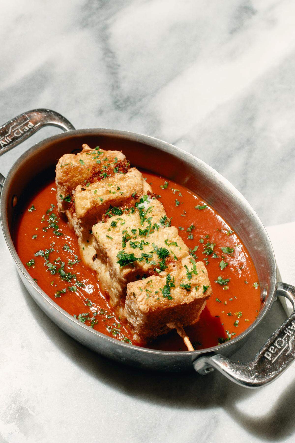 The speidini alla pomodoro dish is an elevated grilled cheese with a robust sauce pomodoro at Nate’s on Marsh in San Luis Obispo.
