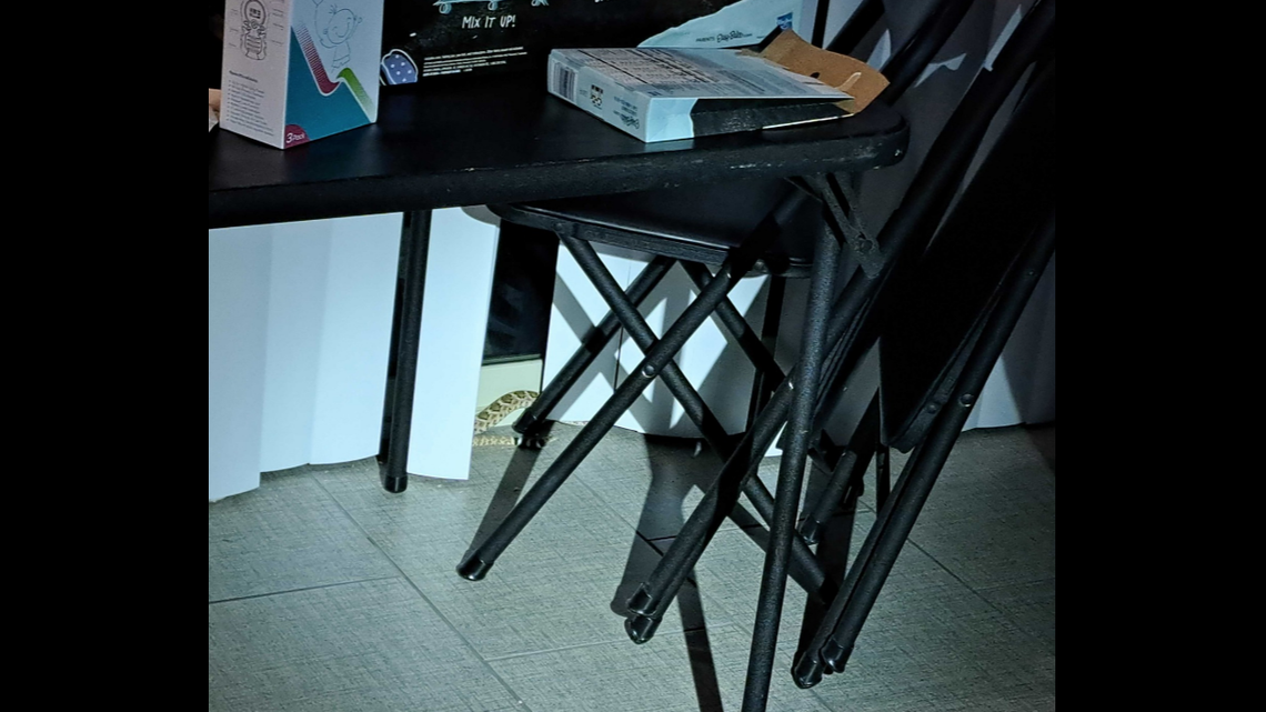 This photo was taken at the moment Dave Holland discovered the rattlesnake hiding against a sliding glass door inside the home.