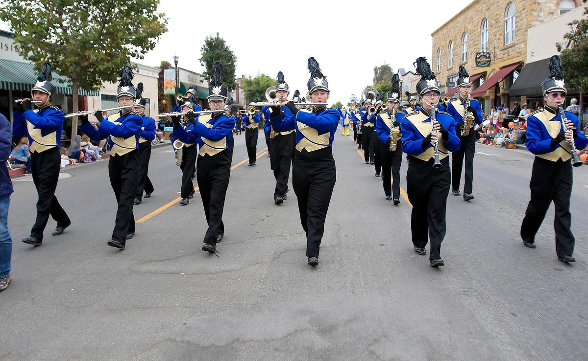 The Arroyo Grande High School marching band participate in the 82nd annual Arroyo Grande Harvest Festival parade in 2019.