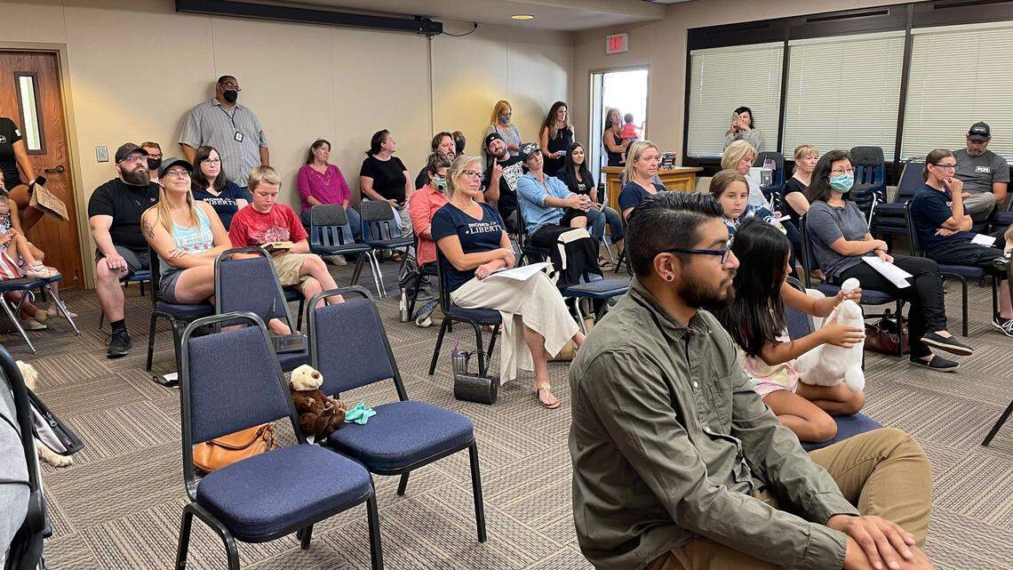 Community members attend the Atascadero Unified School District board of directors meeting on Tuesday, Aug. 10, 2021.