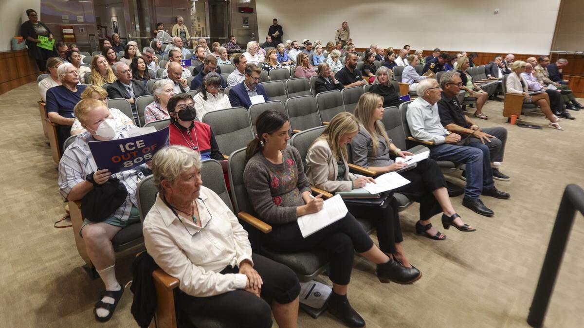 The San Luis Obispo County Board of Supervisors took public comment and official presentations on a controversial federal grant, seen here on Aug. 5, 2025.