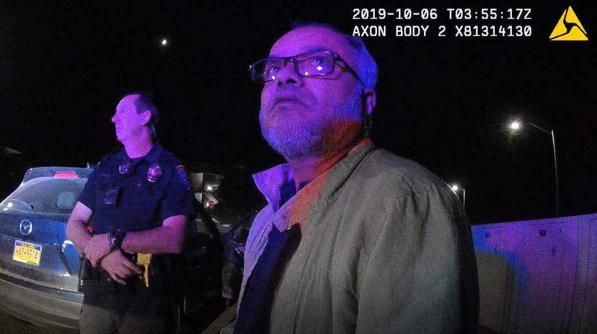 Former Cal Poly materials engineering lecturer Sarder Sadique is told he’s free to go after a Oct. 5, 2019, on-campus traffic stop by University police officers. The screenshot is from officer body camera footage.