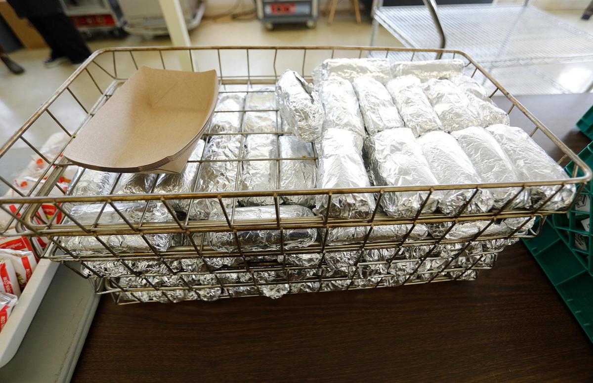 Home-style bean and cheese burritos are served for lunch at Flamson Junior High School in Paso Robles, where students enjoy from-scratch meals made with fresh ingredients from local farms and ranches.