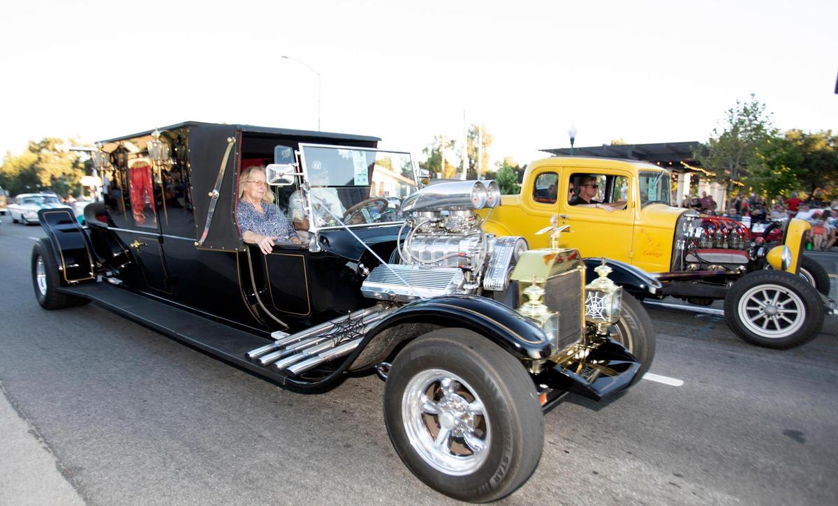 A hot rod similar to the one used in the classic television show “The Munsters” is seen during Hot El Camino Cruise Nite in Atascadero on Friday, Aug. 19, 2022. More than 500 cruisers participated in the event, now in its 29th year.