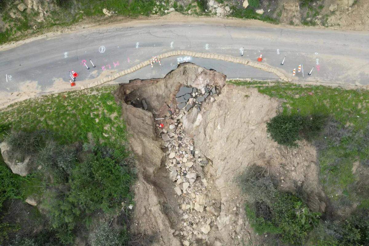 Gibraltar Road, seen on Jan. 28, 2023, could be closed for a year due to storm damage, according to the Santa Barbara County Public Works Department.