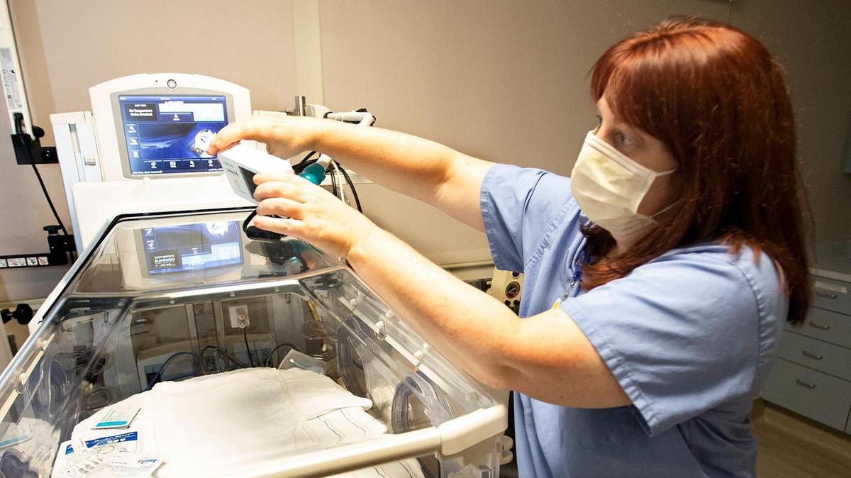 Emily Hosford, Women and Children’s Services manager at Sierra Vista Regional Medical Center, explains how the NicView live-stream camera works at the hospital’s Neonatal Intensive Care Unit.