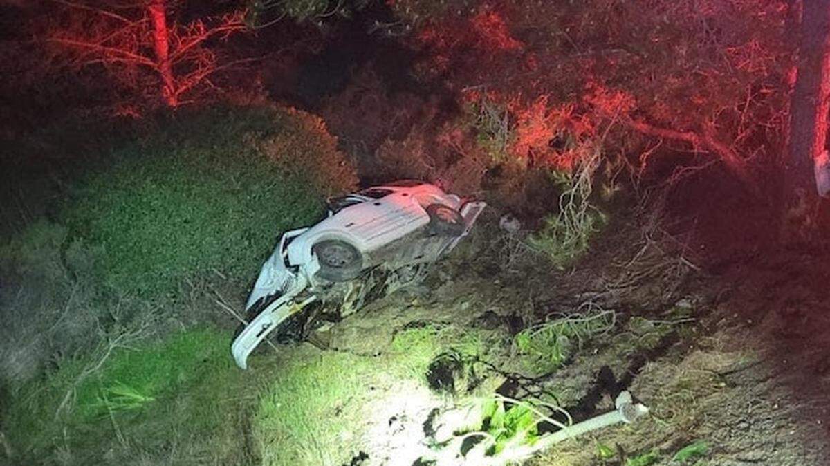 This vehicle crashed into a tree off Highway 1, near Ardath Drive in Cambria on Monday, Jan. 22, 2023, according to the Cambria Fire Department.