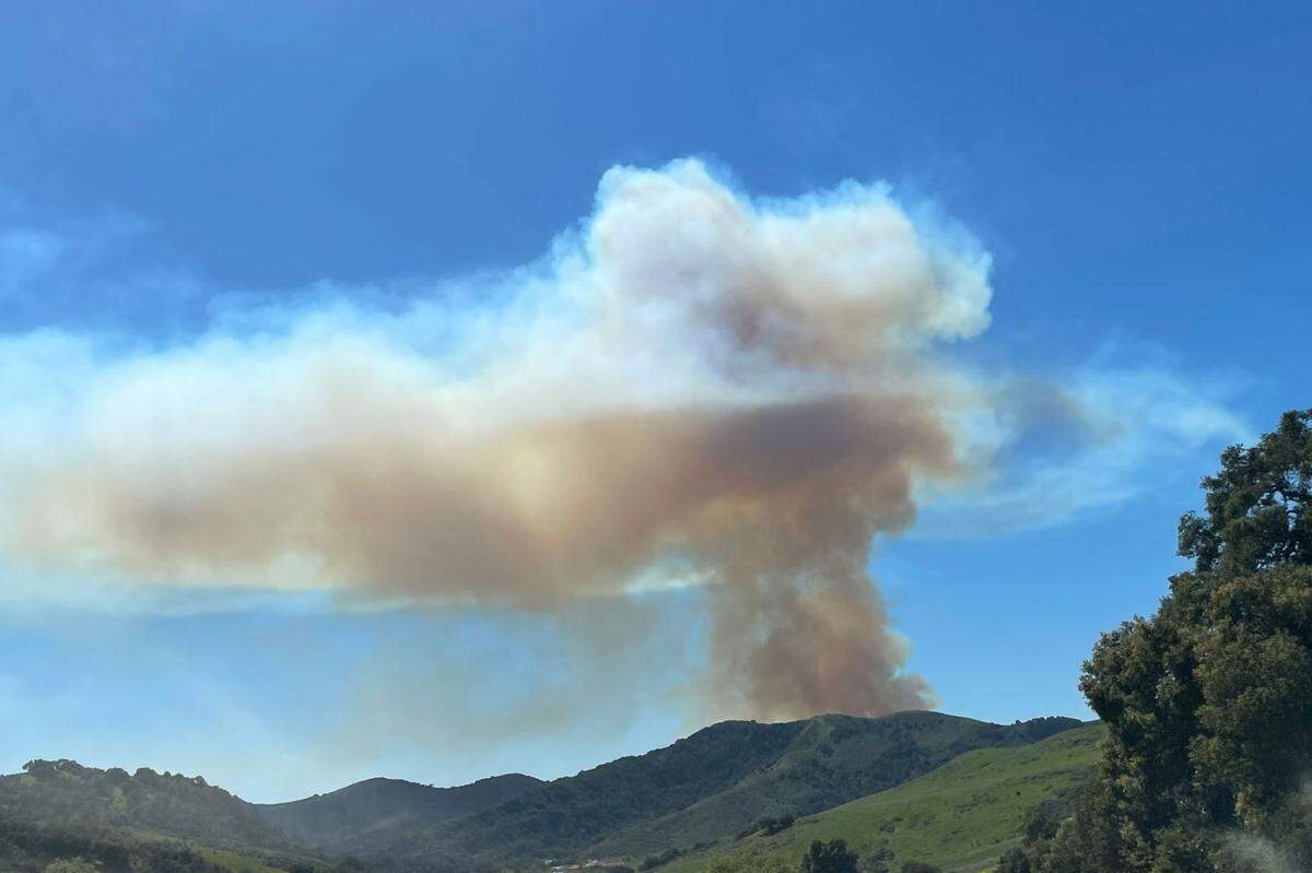 Smoke rises from a vegetation fire burning Saturday afternoon, March 12, 2022, on Hollister Ranch near Gaviota.