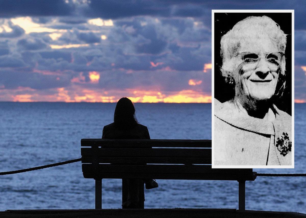 Elizabeth Bryant enjoys the sunset Tuesday evening at Margo Dodd park in Shell Beach. She was vacationing in the area from Huntington Beach Jan. 5, 2005. Inset photo Margo Dodd in a 1972 image from a Tribune profile.