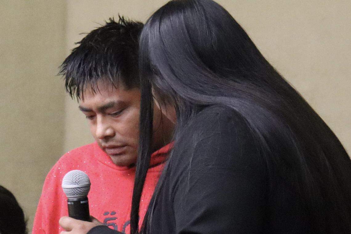 Abel Cortez-Moreno, seen here in court on April 28, 2026, survived being stabbed by Angel Eduardo Ramos-Ramirez, 31, at a quinceañera in 2021. Ramos-Ramirez was sentenced to 42 years to life in prison for the 2022 murder of Daniel Diaz and the 2021 stabbing of Cortez-Moreno.