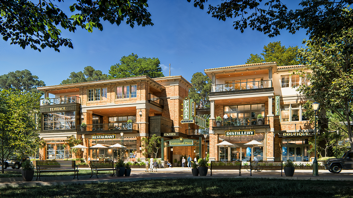 Located at 5901 East Mall, the Centennial Plaza Properties project will bring three stories of restaurant, retail and residential spaces to the currently under-used outdoor space that links Sunken Gardens and Colony Square in Atascadero. An architectural rendering shows the design for the multi-use building.