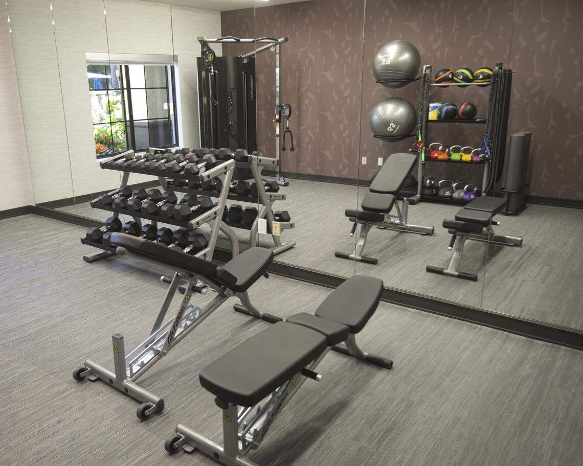 One of two fitness rooms at Courtyard by Marriott San Luis Obispo. The hotel unveiled completion of a renovation on April 22, 2026.