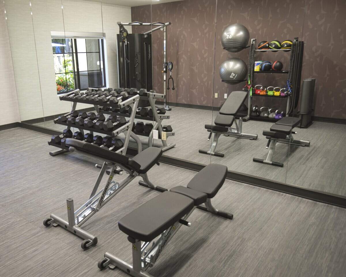 One of two fitness rooms at Courtyard by Marriott San Luis Obispo. The hotel unveiled completion of a renovation on April 22, 2026.