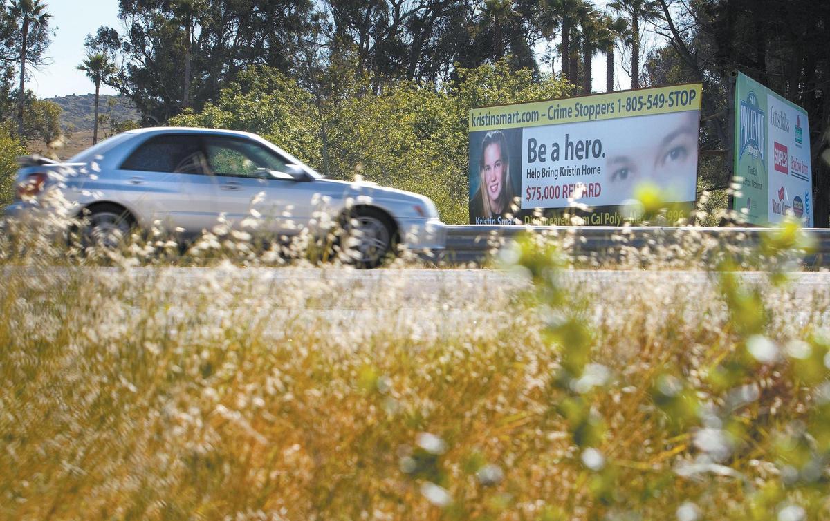 A Kristin Smart billboard on Highway 101 near the Madonna Road exit on April 16, 2009. For years billboards like this one and another in the Village of Arroyo Grande would keep the Smart case alive.