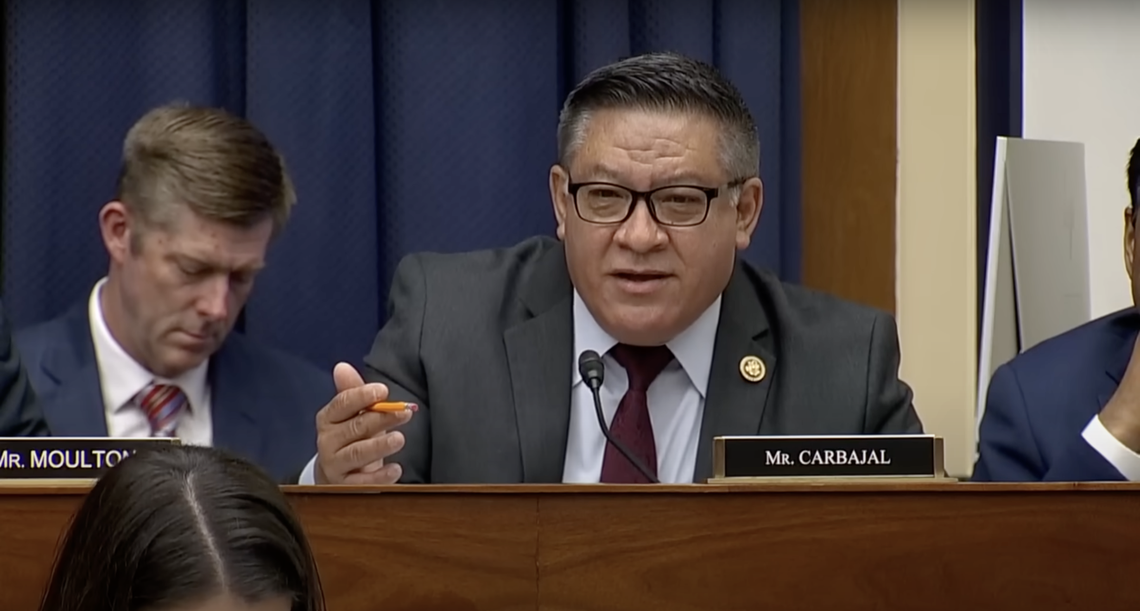 In a heated U.S. House Armed Services Committee hearing on Thursday, June 12, Central Coast Congressman Salud Carbajal, pictured here in a screenshot, fired shots at Defense Secretary Pete Hegseth for his evasive answers to questions about this week’s ICE raids, his national security breaches and his policy on Ukraine, calling him an “embarrassment to the United States” and “unfit” to lead the Department of Defense.