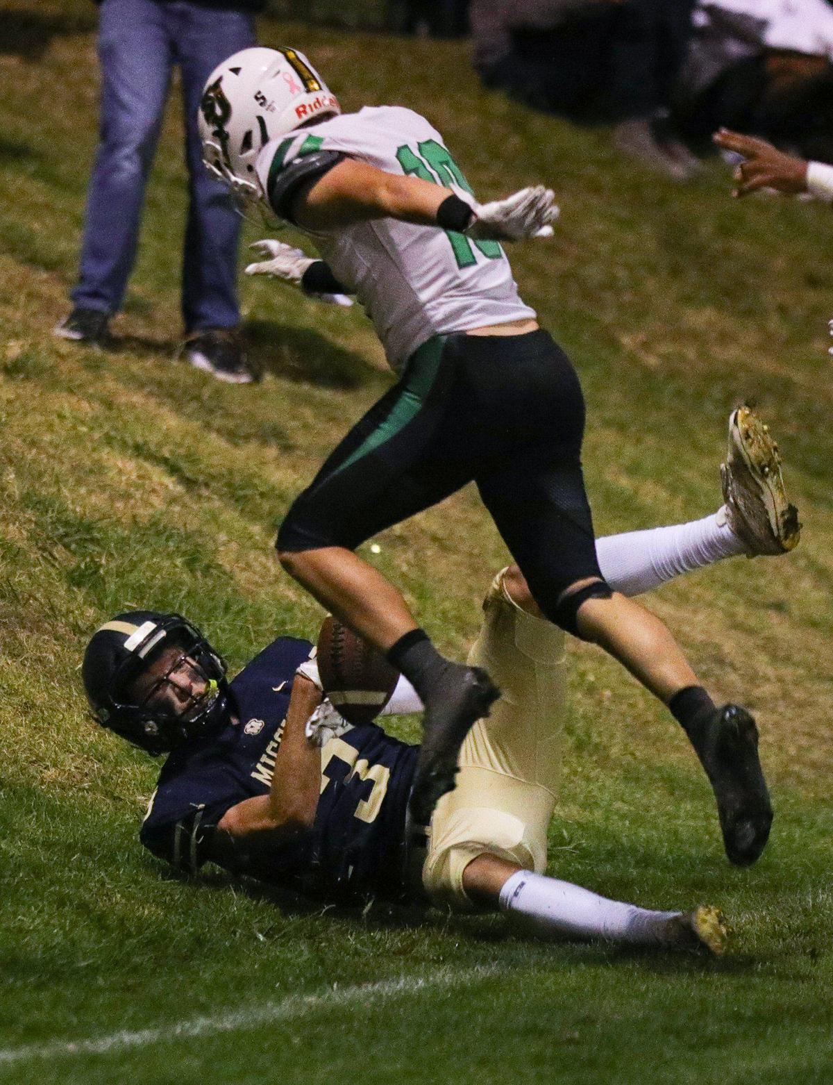 The Mission receivers were tightly covered, including Tyler Garrett in the end zone at the end of the first half. Mission Prep fell to St. Joseph 49-21 on Oct. 28, 2022, in the last game of the regular season, giving the Knights the Mountain League football championship.
